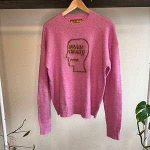 Unisex Brain Dead Superfuzz Logohead Crewneck Sweater | Pink | Men's Size Small